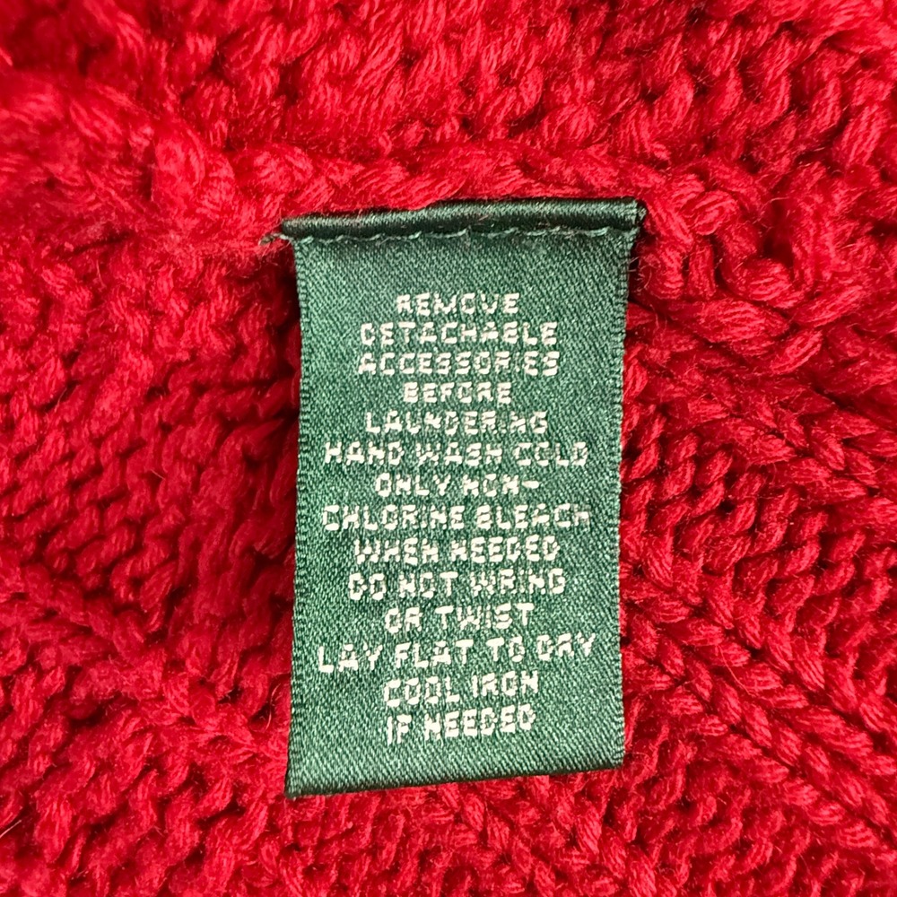 Lauren Ralph Lauren Women Cardigan Red Cable Knit Silk Cashmere Y2K 90s Large‎ - Picture 8 of 8